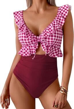 Eomenie One Piece Swimsuit for Women Tummy Control Ruffle Bathing Suit